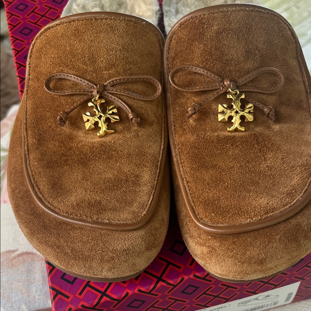 Tory Burch slip on comfy suede shoes 
Worn once !!! With box